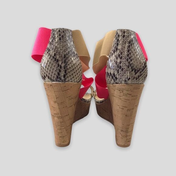 CL by Laundry 8 Platform Wedge‎ Sandal Multi Tone Elastic Strappy Pink Snakeskin - Picture 5 of 8